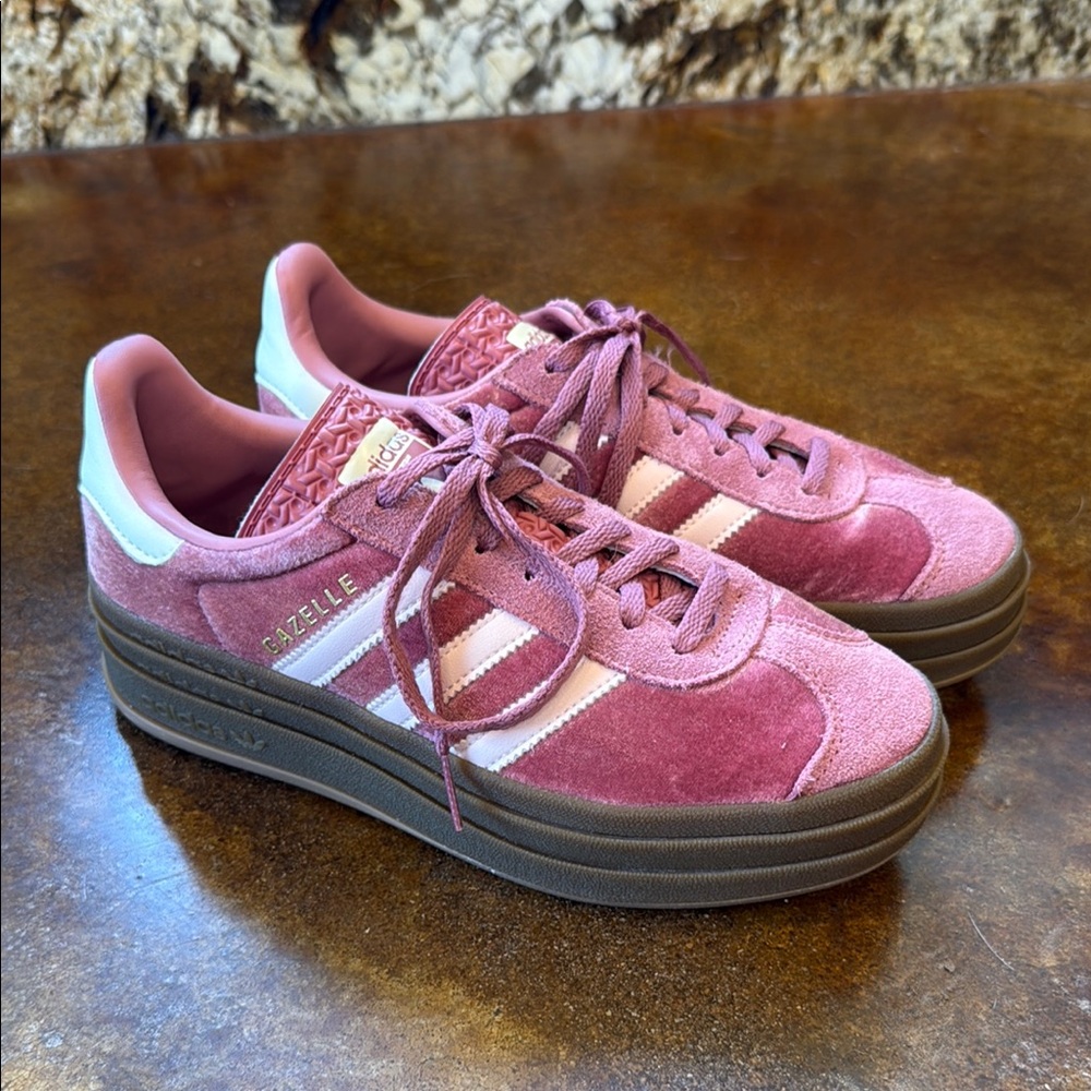 Adidas Pink and Brown Gazelle sneakers